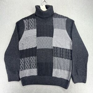 NWT Bugatchi Mixed Stitch Turtleneck Sweater Mens L Wool Cotton Gray Patchwork